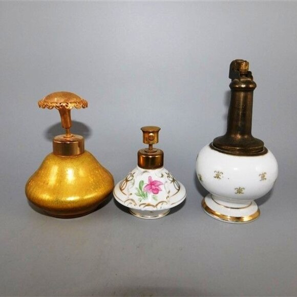 41/789 Lot of 3 Vintage Vanity Items - (L. Rice Perfume Bottle 2 1/2 X 2 1/2)(Vi - Picture 1 of 5